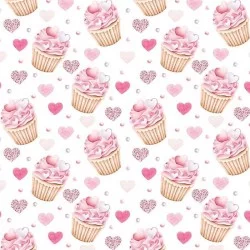 Tela de cupcake rosa y corazón algodón nikita lobo