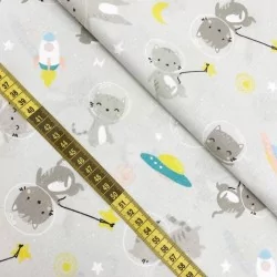 Tessuto di Cotone Gatto nello Spazio | Tissus Loup
