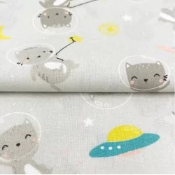 Tessuto di Cotone Gatto nello Spazio | Tissus Loup