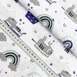 Tessuto Gatto e Arcobaleno Cotone | Tissus Loup
