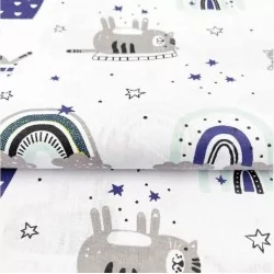 Tessuto Gatto e Arcobaleno Cotone | Tissus Loup