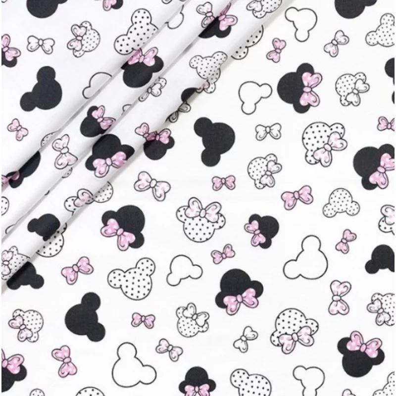 Fabric Cotton Minnie-Mickey-Mouse Little Head Pink Bow Nikita Loup