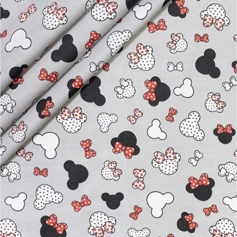 Fabric Cotton Minnie-Mickey-Mouse Small Head Grey Background Nikita Loup