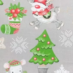 Tela de algodón Elfos de Navidad Reno y Ratón Gris Fondo Nikita Loup