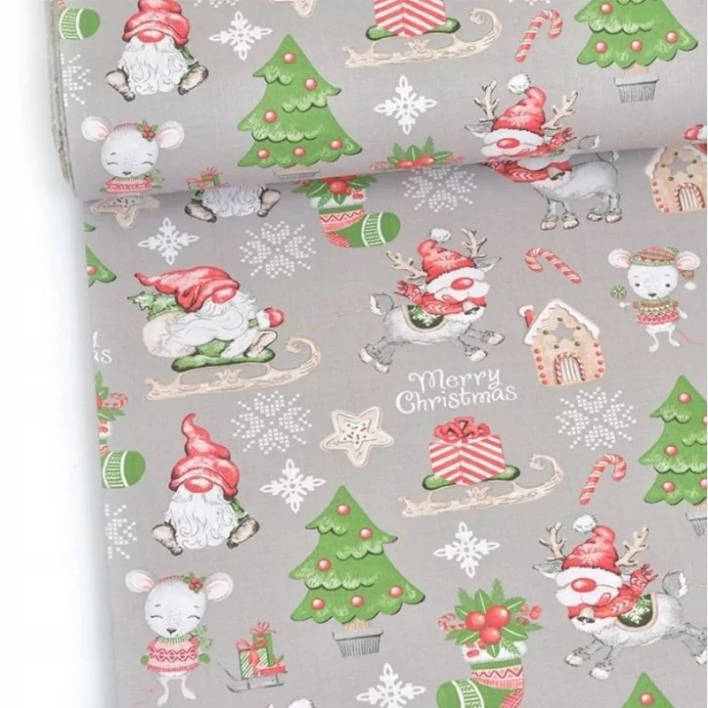 Christmas Elves, Reindeer and Mice Fabric Cotton | Wolf Fabrics