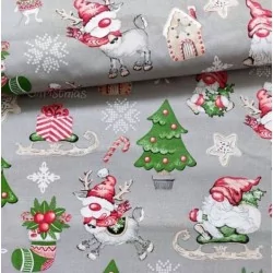 Tecido de Algodão Duendes de Natal, Renas e Ratos | Tissus Loup