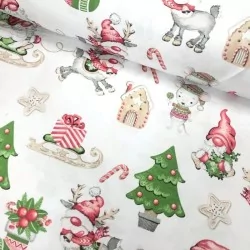 Tel d algodó Elfo d Navida Ren Rató Fond Blanc Fond | Telas Lobo