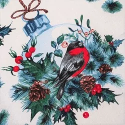 Festive Tablecloth Christmas Tree and Bullfinch Bird Nikita Loup
