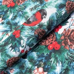 Toalha de Festa Árvore de Natal e Pisco de Peito Ruivo | Tissus Loup