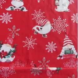 Christmas Elves Fabric Cotton Red Background Nikita Loup