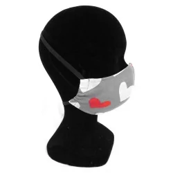 Masque protection barrière cœur blanc et rouge design à la mode réutilisable AFNOR | Wolf Fabrics