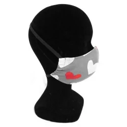Masque protection barrière cœur blanc et rouge design à la mode réutilisable AFNOR Nikita Loup