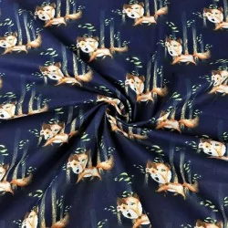 Cotton fabric with a fox, rodant in the woods.Navy blue background illustrating the night.
Nikita Loup