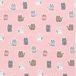 Jersey Stof Kleurrijke Katten Roze Achtergrond Nikita Loup