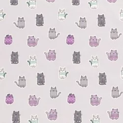 Tecido Jersey Gatos Coloridos Fundo Cinza | Tissus Loup
