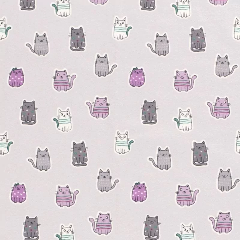Fabric Jersey Colourful Cats Grey Background | Wolf Fabrics