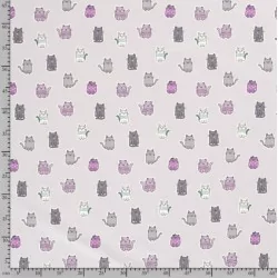 Fabric Jersey Colourful Cats Grey Background Nikita Loup