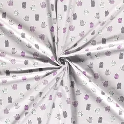 Fabric Jersey Colourful Cats Grey Background | Wolf Fabrics