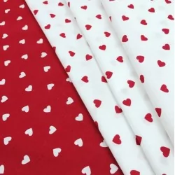 White Hearts Fabric Cotton Red Background Nikita Loup