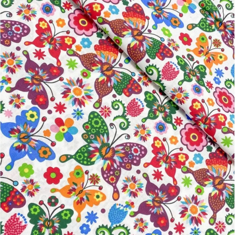 Butterflies and Flowers Fabric Cotton Nikita Loup