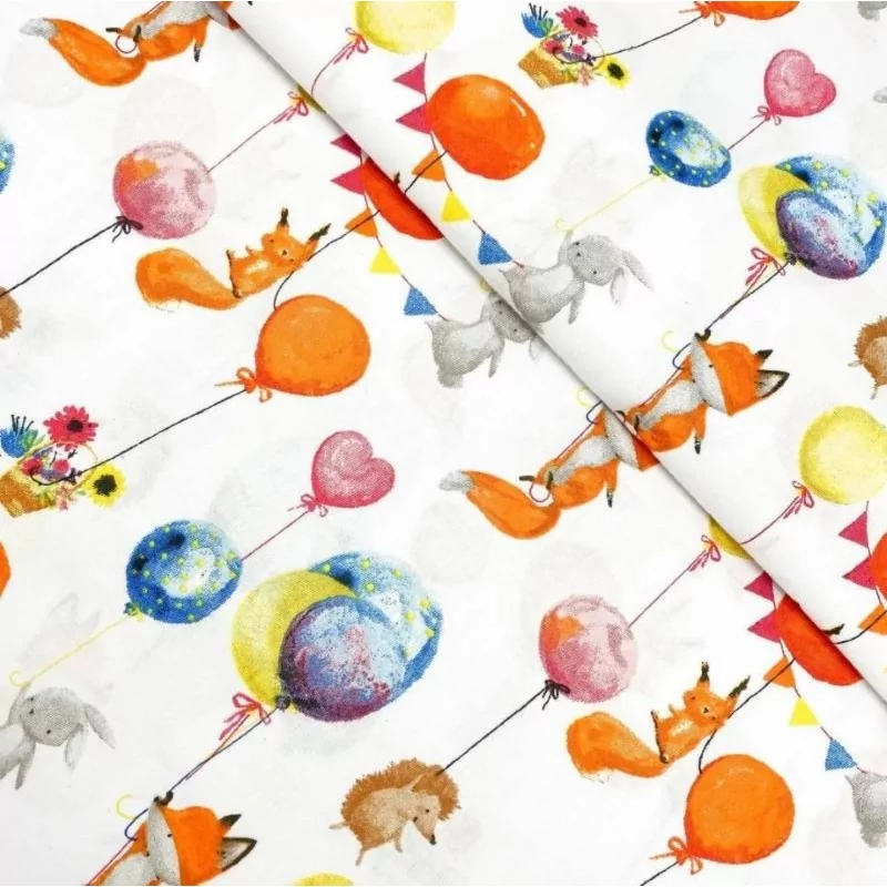 Animals on Inflatable Balloons Fabric Cotton Nikita Loup