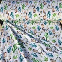 Lama fabric and cactus white background Nikita Loup