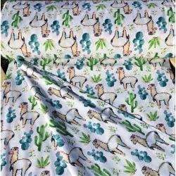 Tessuto Lama e Cactus su Fondo Bianco | Tissus Loup