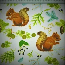 Cotton fabric squirrel in the woods Nikita Loup