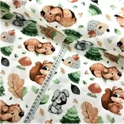 Squirrel, Bear, Hedgehog and Rabbit Fabric Nikita Loup