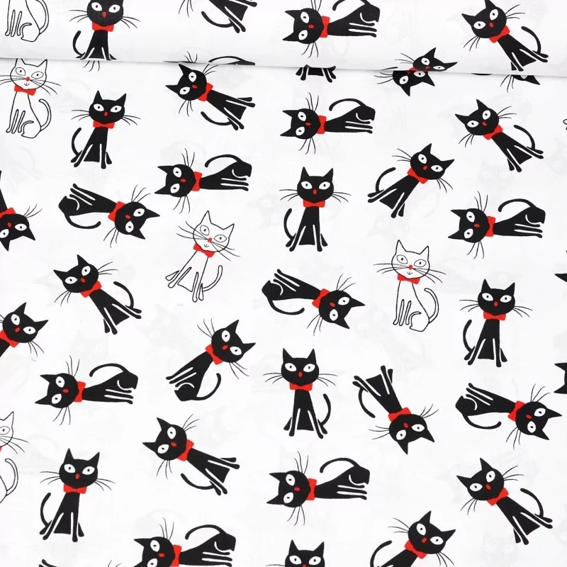 Cotton fabric black and white cat nikita wolf