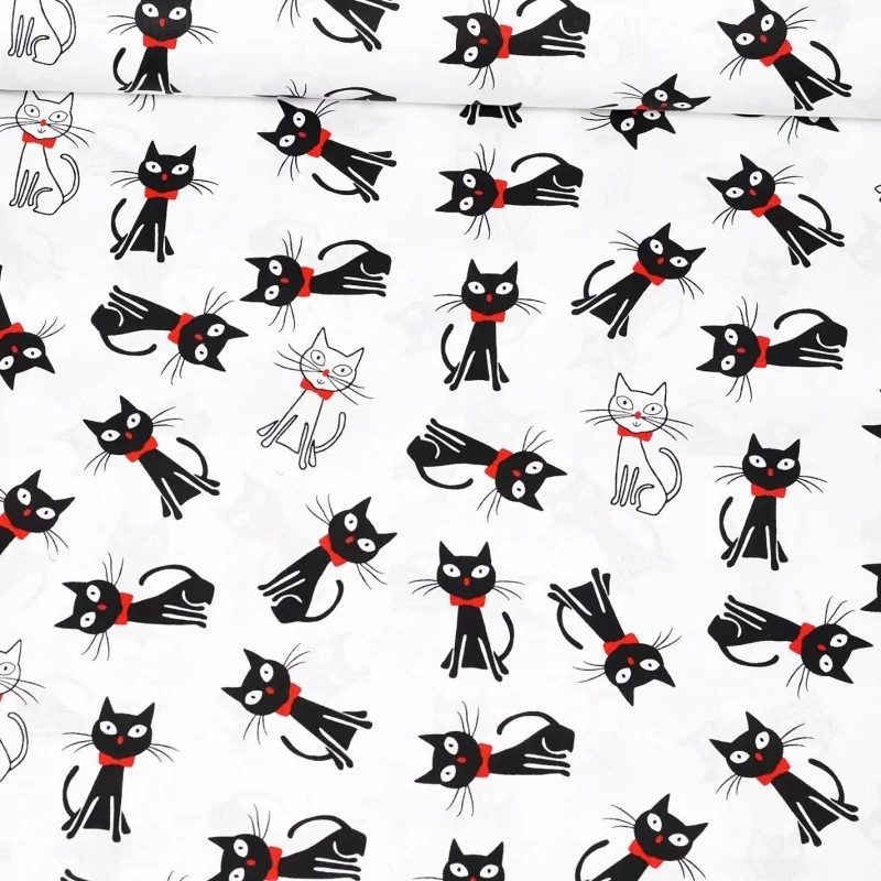 Tecido de Algodão Gato Preto e Branco | Tissus Loup