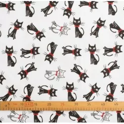 Tecido de Algodão Gato Preto e Branco Fundo Branco | Tissus Loup
