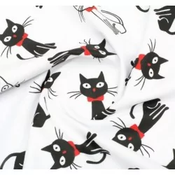 Cotton fabric black and white cat white background nikita wolf