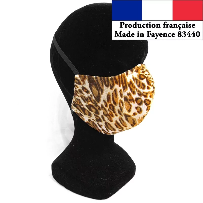 Masque protection barrière léopard design à la mode réutilisable AFNOR Nikita Loup
