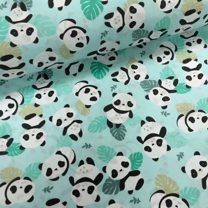 Panda Fabric Green Menthe Background - Nikita Loup