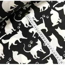 Fabric Cats and Cat's Paws Black Background Nikita Loup