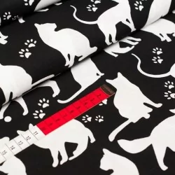 Fabric Cats and Cat's Paws Black Background Nikita Loup