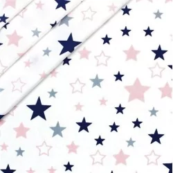Tecido de Algodão Estrelas Rosa e Azul Marinho | Tecidos Lobo