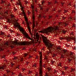 Fabric Cotton Christmas Houx Branch Red Background | Wolf Fabrics
