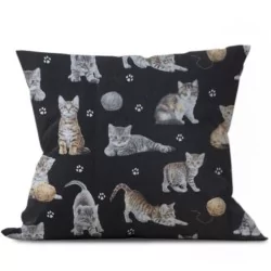 Fabric Cotton Kitten with Ball of Wool Black background | Wolf Fabrics