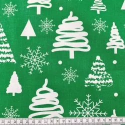 Stoff Weihnachtsbaum und Schneeflocke grüner Hintergrund | Wolf Stoffe
