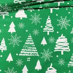 Stoff Weihnachtsbaum und Schneeflocke grüner Hintergrund | Wolf Stoffe