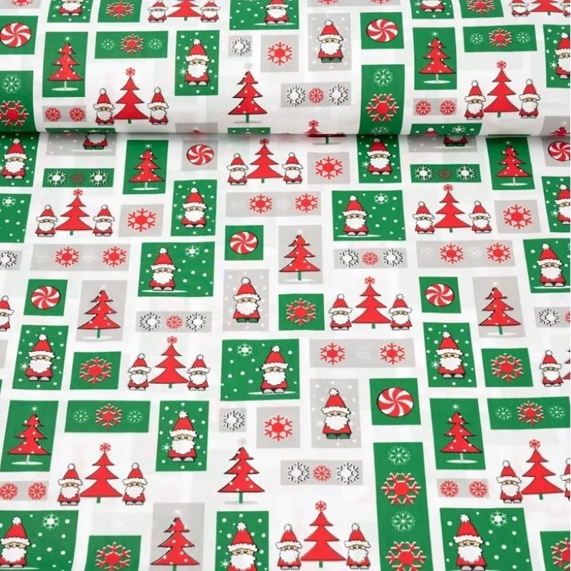 Tecido de Algodão Papai Noel e Pinheiro | Tissus Loup