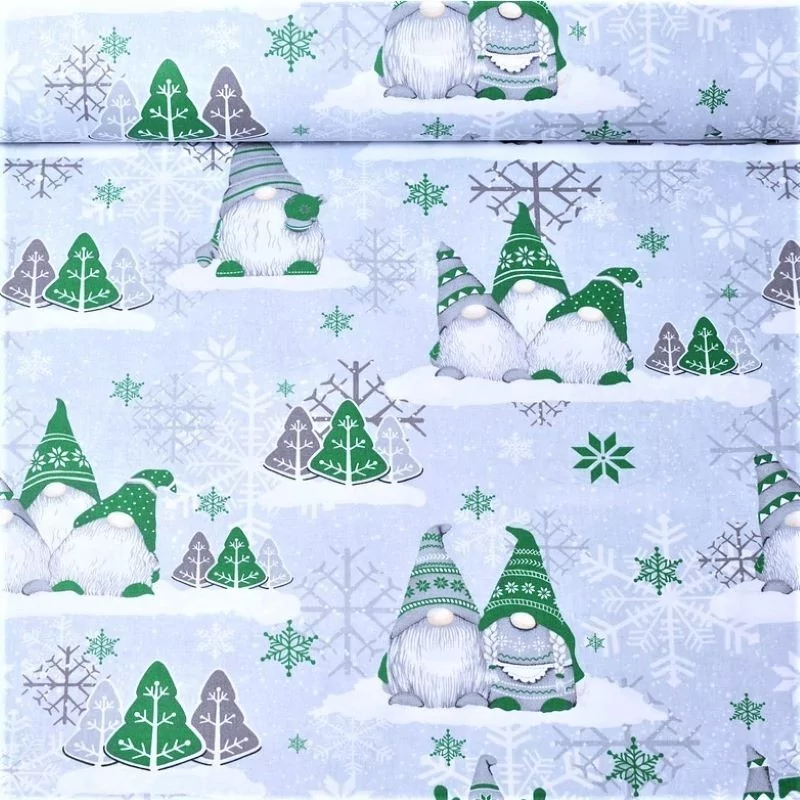 Tela de algodón  Elfo de Navidad Gorros verdes y grises | Telas Lobo