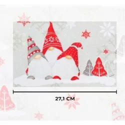 Tessuto di Cotone Elfi di Natale Cappelli Rossi e Grigi | Tissus Loup