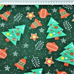 Tessuto di cotone con albero di Natale e palline di Natale | Tissus Loup