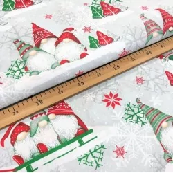 Tissu Coton Lutins de Noël Bonnets Rouge et Vert | Tissus Loup