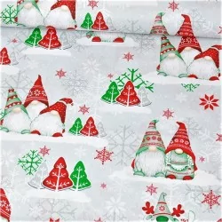 Tessuto di folletti di Natale con cappelli rossi e verdi