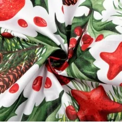 Tissu Coton Boules de Noel et Pommes de Pin | Tissus Loup