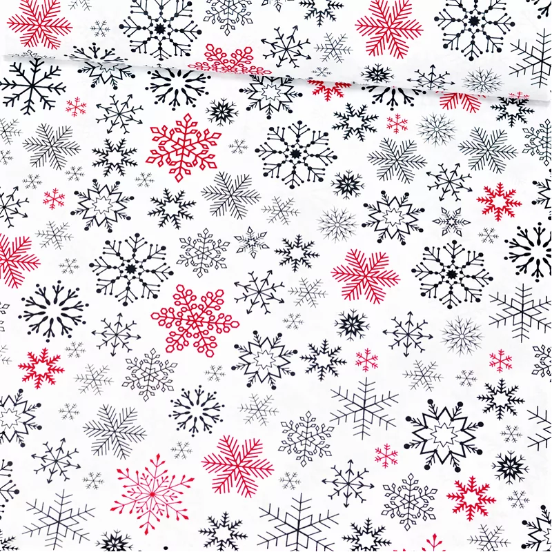 Red and Gray Snowflake Fabric Cotton  |Christmas | Wolf Fabrics